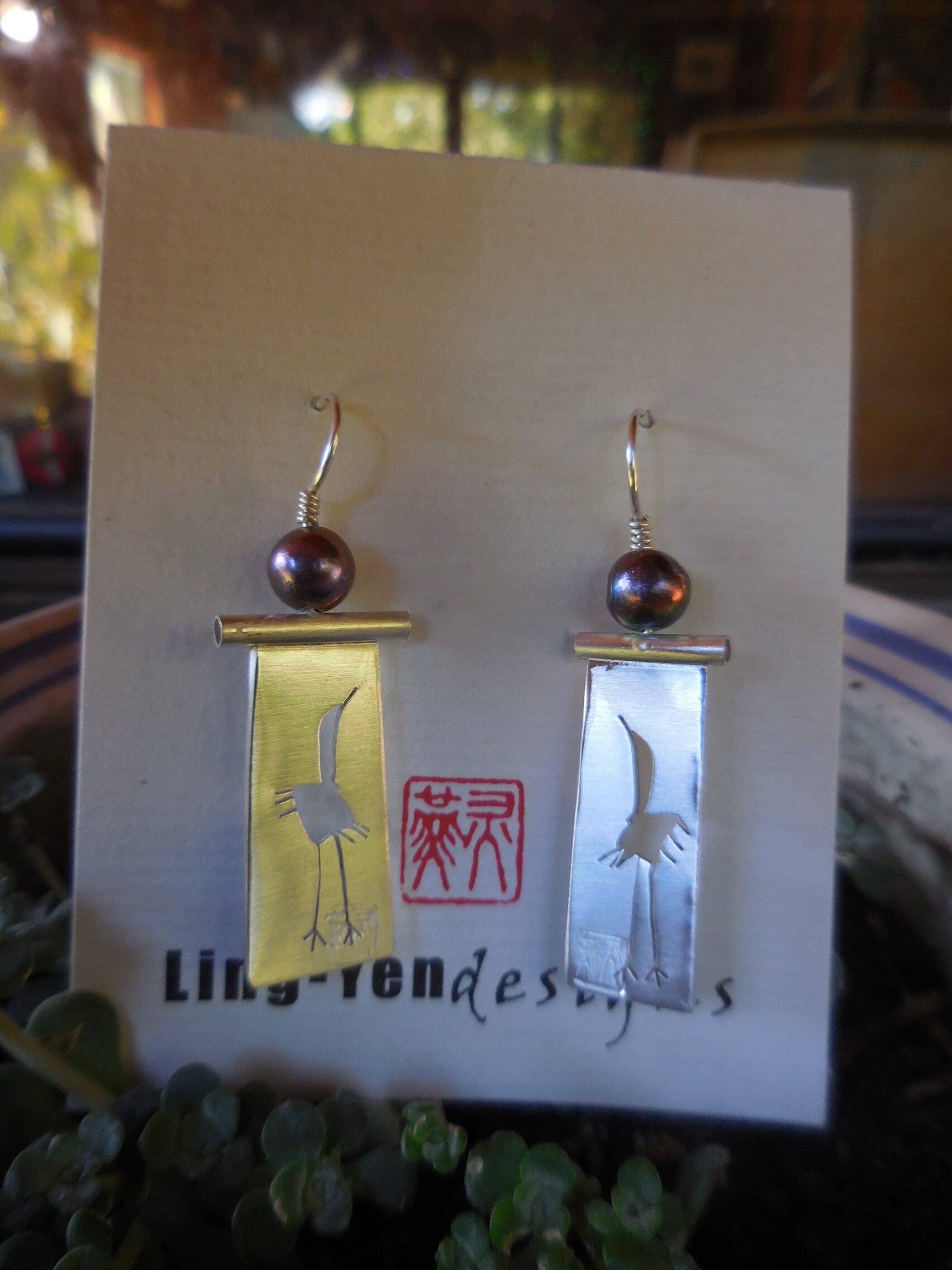 sterling silver, crane earrings Handmade